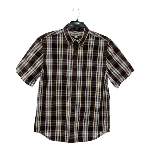 Carhartt Other - Carhartt Mens Sz L Regular Plaid Brown Short Sleeve Button Up Workwear Shirt